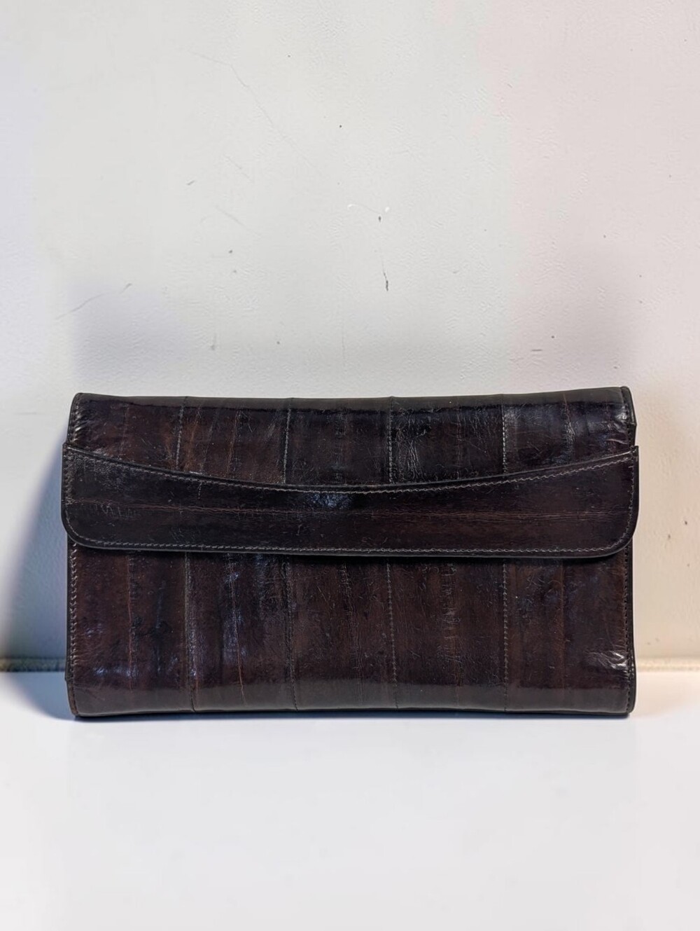 Vintage Genuine Eel Skin Brown Organizer Clutch Wallet